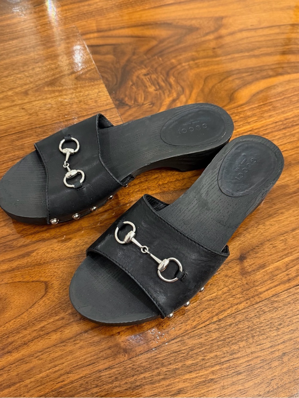 authentic gucci horsebit wooden slide clogs